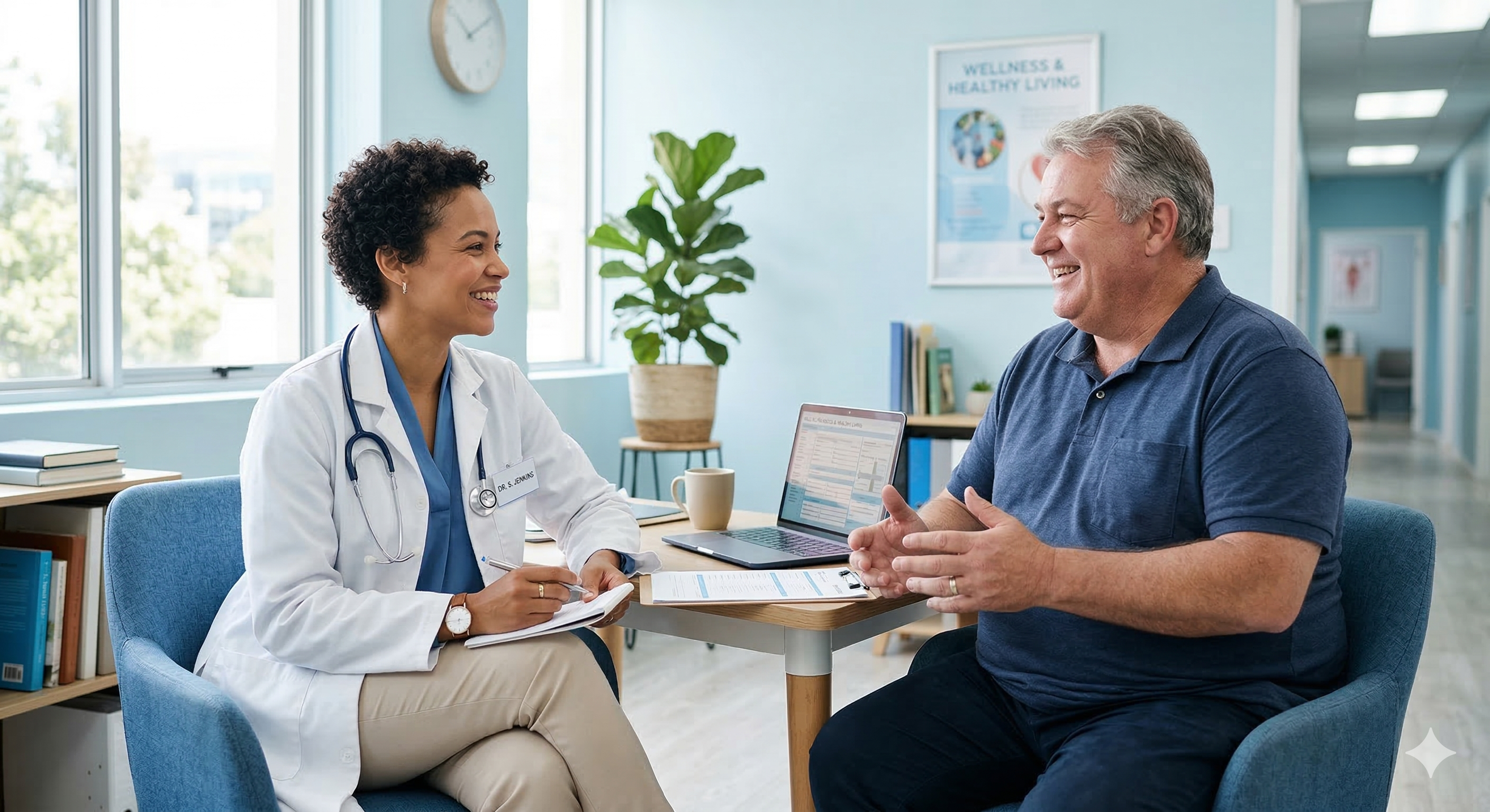 Médica conversando com paciente