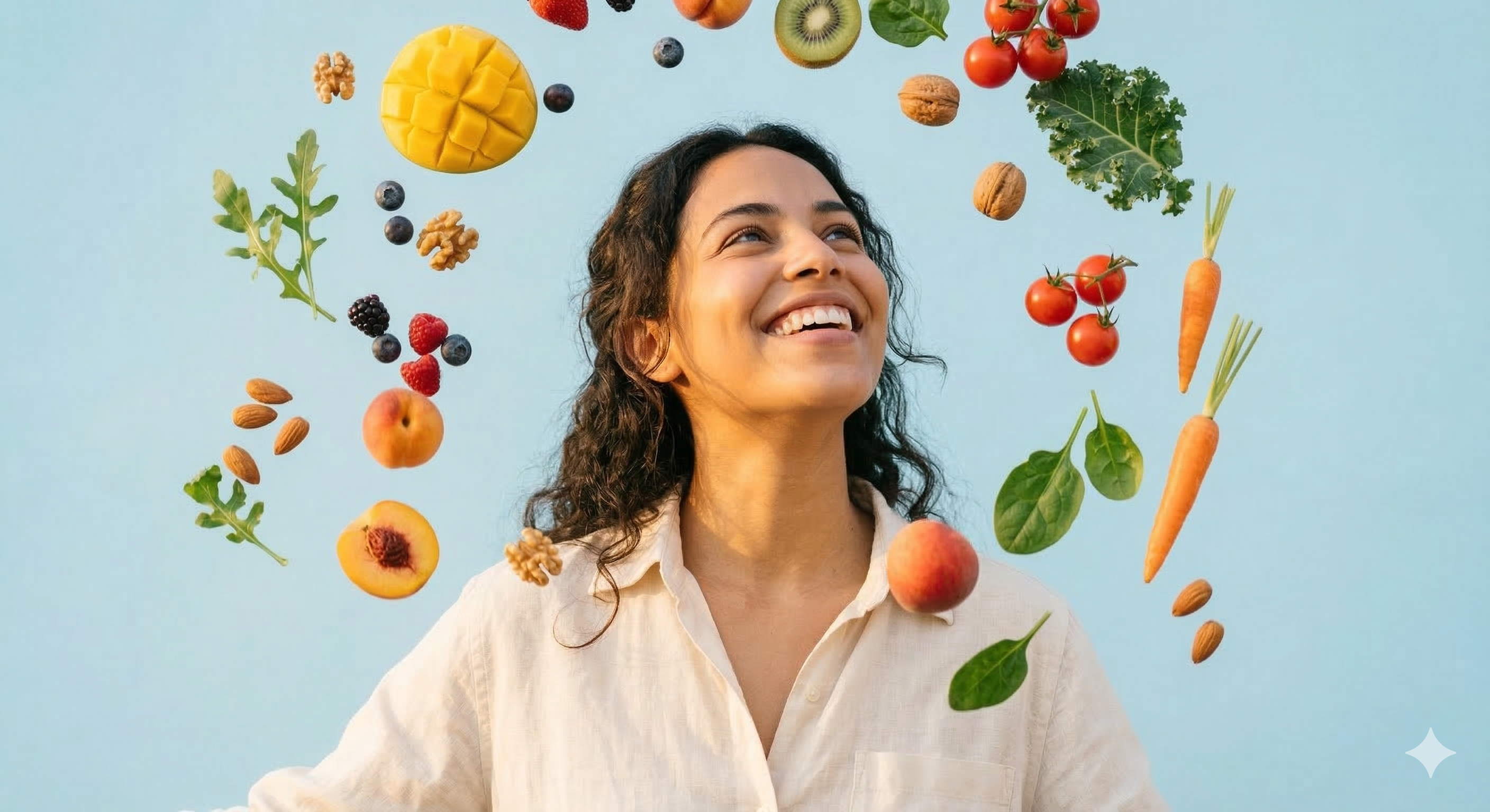 Mulher com alimentos saudáveis